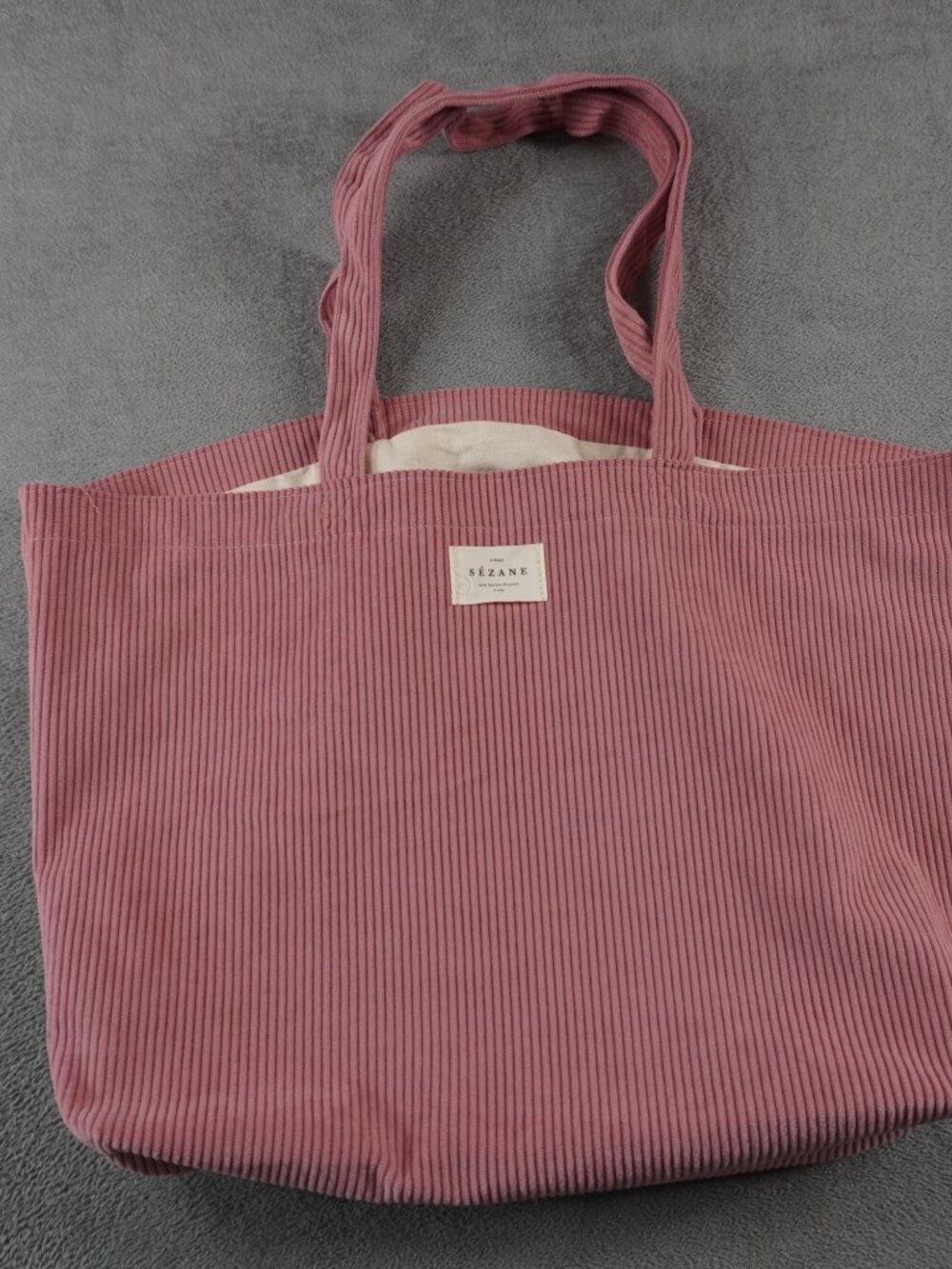SEZANE Pink Paris Corduroy Finish Large Tote Bag